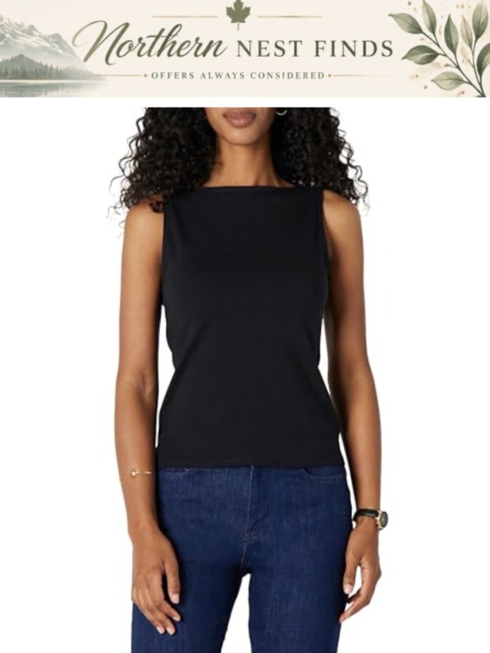 Slim Fit Rib Knit Boatneck Sleeveless Layering Tank Top
